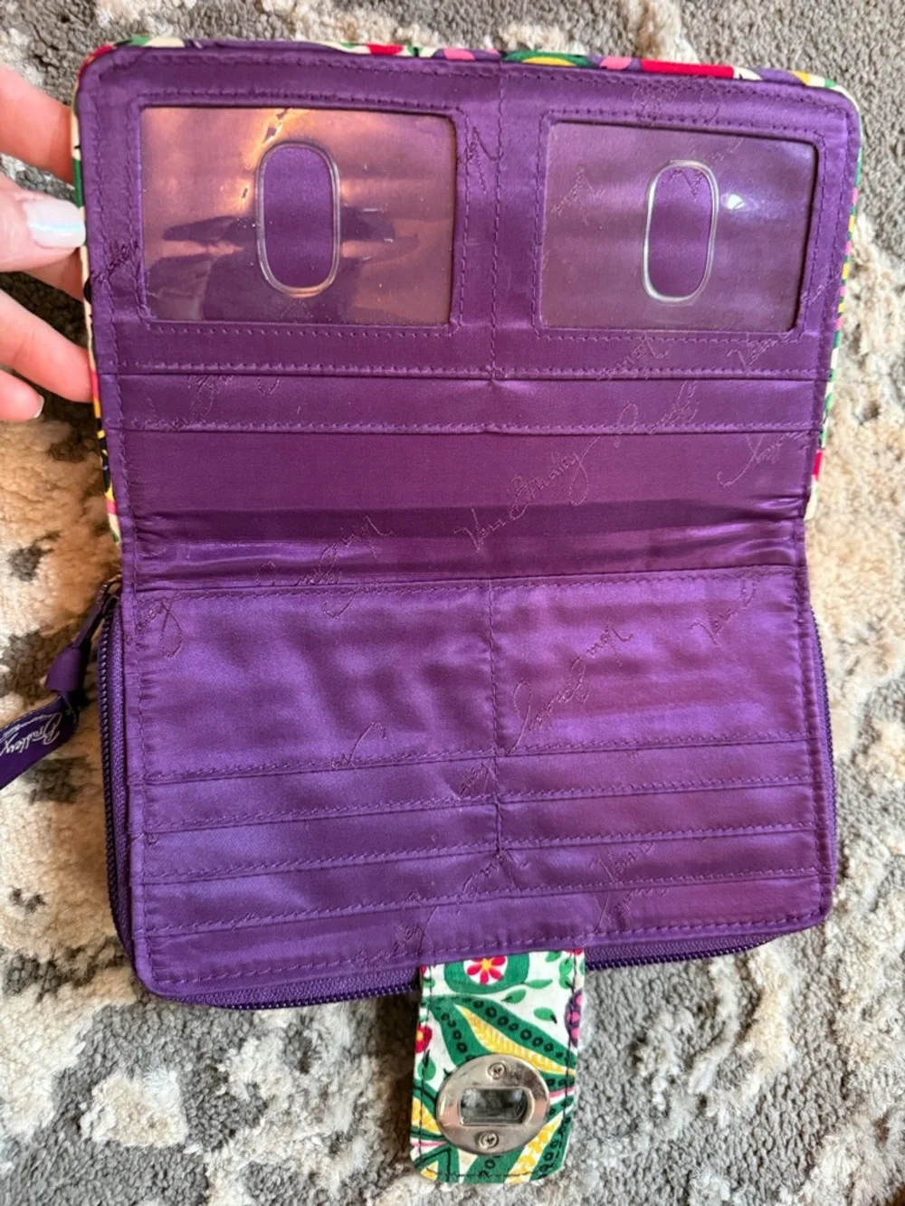 Vera Bradley Multicolor Floral Quilted Zip Wallet with Purple Trim - Picture 3 of 5